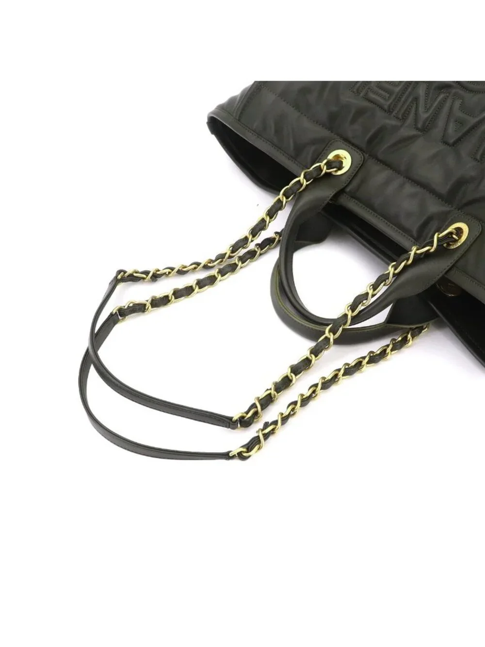 Chanel Deauville GM 2-Way Tote Chain Shoulder Bag Leather Khaki